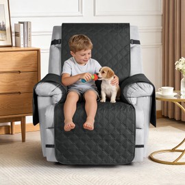 TAOCOCO 100% Waterproof Recliner Covers, Recliner Sofa Covers with Leg Straps, Reversible Recliner Couch Cover for Reclining Chair, Washable Couch Protector for Pets Kids(1 Seater 28", Charcoal Gray)