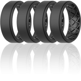ThunderFit Silicone Wedding Rings for Men, Airflow Criss Cross Pattern 8mm Wide 2mm Thick - 1/4/7 Variety Multipack (Pack F - Size 10.5-11 (20.6mm))