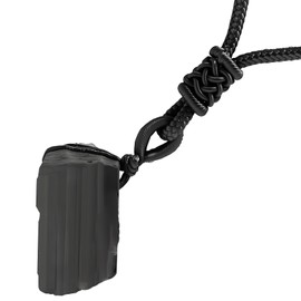 Wefaly Black Tourmaline Necklace, Healing Stones Tower Aline Stone Real Obsidian with Black Cotton Cord Tower Aline Pendant Black Tourmaline Natural Grown Crystal Gift for Men and Women
