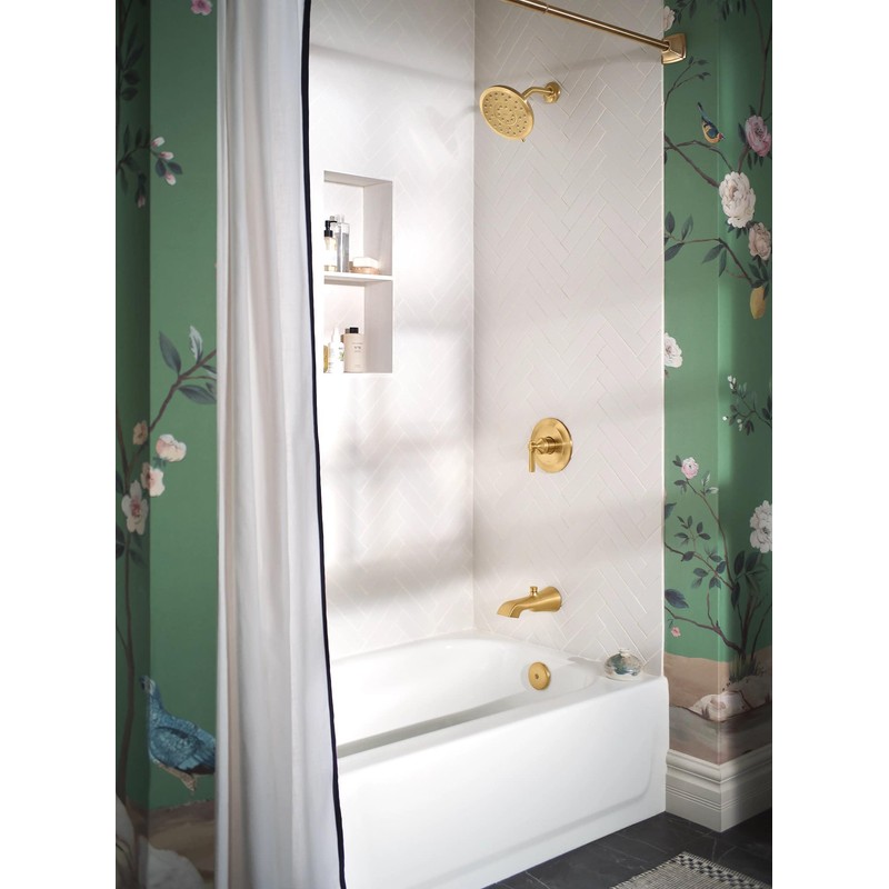 Moen Brushed Gold 72-Inch Adjustable Permanent Mount Curved Shower Curtain