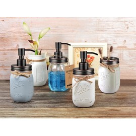 Komashr Mason Jar Bathroom Accessories Lids Set(4pcs) - Jars Not Included - Soap Dispenser, Apothecary Jars Lids for Regular Mouth Mason Jars, Wide Mouth Toothbrush Holder lid,-Stainless Steel,ORB