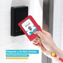 Porta gafete con Cordón de cuello desmontable Soporte para insignia con 1 ventana de identificación transparente, 4 ranuras para tarjetas, 1 bolsillo lateral, yoyo para gafete retráctil(Rojo)