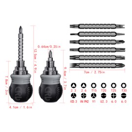 XIANGEN Short ratchet screwdriver CR-V hardened hard dual-purpose screwdriver head Telescopic dual-purpose screwdriver cross Slotted screwdriver head Screwdriver powerful magnetic multi-function