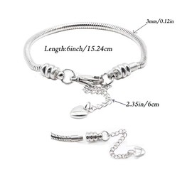 OutstandLong Snake Chain Charm Bracelet Women Heart fits European Bead Charms Stainless Steel 8 inch