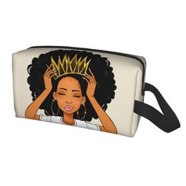 BDAWQUG - Bolsa de maquillaje de 2 piezas para mujer, bolsa de cosméticos impresa, bolsa de aseo portátil de viaje, bolsa de maquillaje para mujeres, regalos Queen, Corona A-Beige, Large