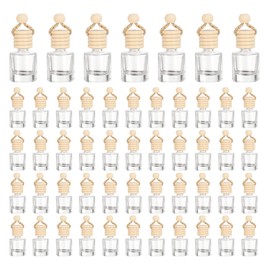 uxcell 100pcs Hanging Car Air Freshener Perfume Bottle, 8ml Pendant Empty Clear Glass Essential Oil Aromatherapy Diffuser with Wooden Cap for Car Decor (Clear, Cylindrical)