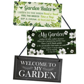 Red Ocean Garden Rules 3 Piece Bundle, Novelty Hanging Garden Plaques For Outside, Garden Welcome Sign For Garden Shed Summer House, Birthday Gift For Gardener Her