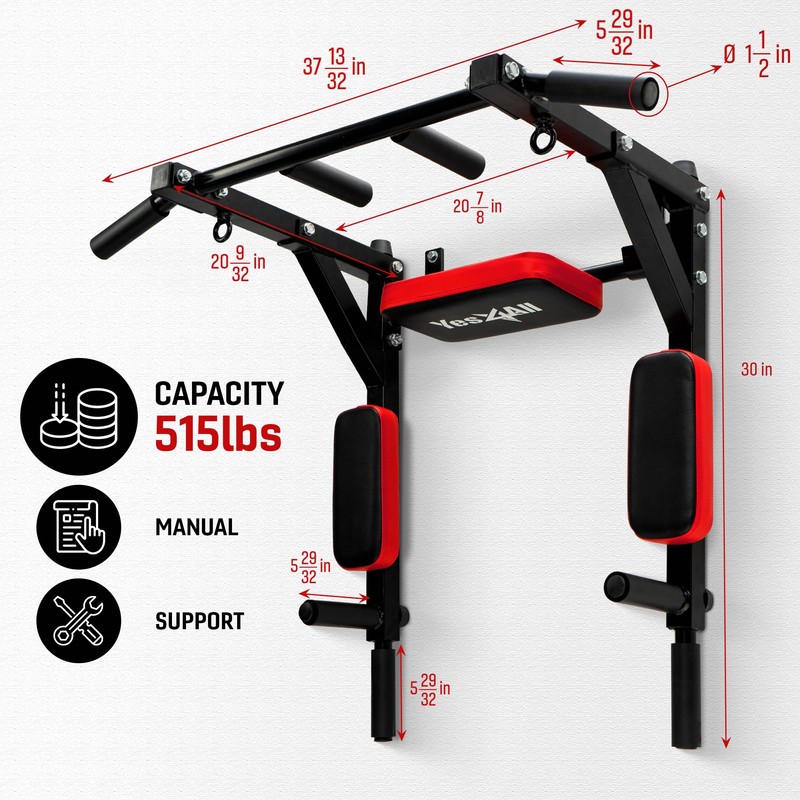 Yes4All Multifunctional Wall Mounted Pull Up Bar Chin Up Bar