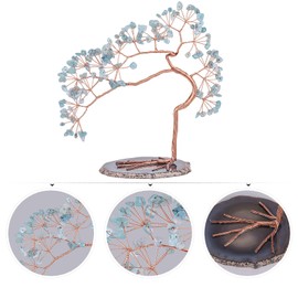 Nupuyai Irregular Aquamarine Crystal Tree with Agate Slice Base, Money Tree Figurines Fengshui Crystals Ornament for Home Office Decor