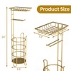 Gold Toilet Paper Holder Stand with Shelf, Freestanding Tissue Roll
