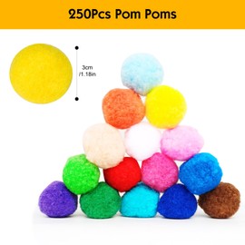 REJOECE 250Pcs Pom Poms 30mm Assorted Fluffy Pom Poms Craft Pom Poms Multicolor Fuzzy Pompoms Balls for DIY Crafts Decorations