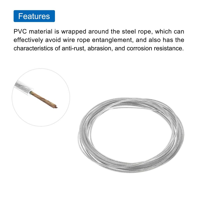 TOP-VIGOR 2mm Vinyl Coated Wire Rope, 6m / 20ft Galvanized