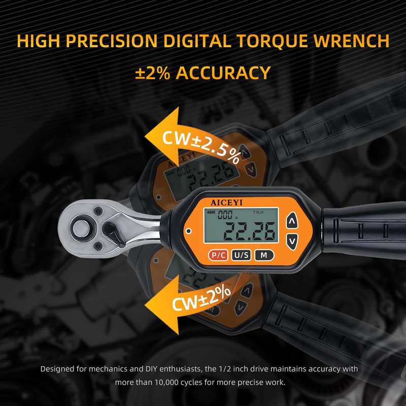 AICEYI Digital Torque Wrench, 73.7 Ft.lbs/3-100 N.m, 1/2 in Drive