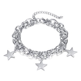 Mgutillart Fashion Adjustable Link Bracelet Star Stack Chain Bracelet(Steel)
