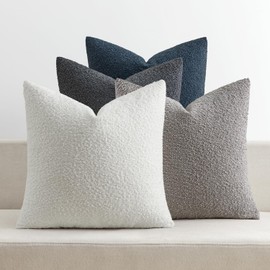 MIULEE Paquete de 4 fundas de almohada decorativas texturizadas de bouclé de 20 x 20 pulgadas, fundas de almohada sólidas con acento azul y gris, fundas de cojín suaves para sofá moderno estilo