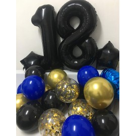 18th Birthday Decorations Boys - Royal blue Gold Happy 18 Birthday Balloons Party Supplies For men Him with Black Banner (18th blue)