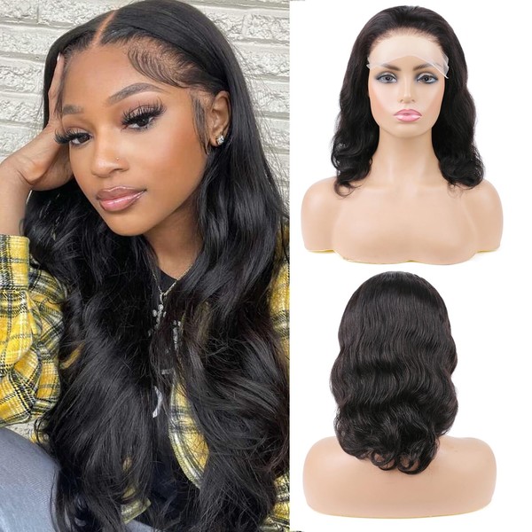 Huarisi 12 Inch Short Body Wave Lace Front Wigs Human Hair, 150 Density 4x6 HD Lace Frontal Wigs for Black Women, Glueless Brazilian Hair Wigs Pre Plucked Natural Hairline