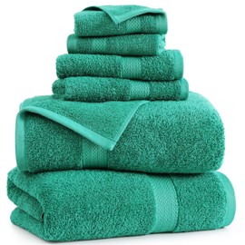 LANE LINEN Bath Towels for Bathroom Set - 100% Cotton Towels Set, 6 Pc Absorbent Towel Sets for Bathroom, Quick Dry Bath Towels Set, 2 Bath Towels for Adults, 2 Hand Towel, 2 Wash Cloths - Emerald