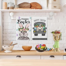 4PCS Easter Kitchen Towels,Bunny Rabbit Flower Happy Easter Kitchen Towels 18x26 Inch,Home Seasonal Spring Decorations Housewarming Party Towels Kit Novelty Gift