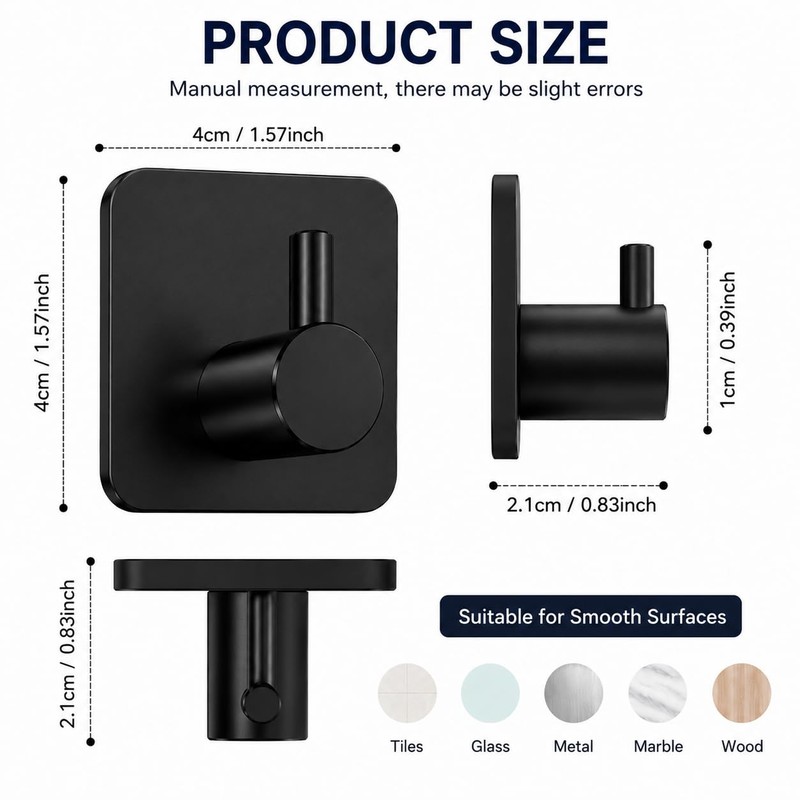 Mulbijeo Ganci Adesivi, 6 Pezzi, Accessori Bagno, Acciaio Inox Nero,