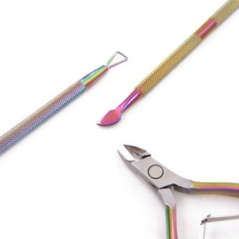 Cuticle Pusher Remover Kit, Cuticle Nipper, Triangle Cuticle Peeler Scraper and Double Ended Cuticle Pusher Cutter, 3PCS Stainless Steel Nail Art Manicure/Pedicure Tools