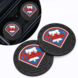 EMIJOY Phila Phillies Car Cup Holder Coasters, Baseball Fans, Car Cup Holder Insert, Silicone Non-Slip, Black and White, 2.75''