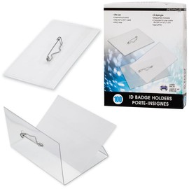Merangue 100 Pack Plastic Badge ID Name Tag Holder with Pin, Includes Paper Inserts, Clear (1008-7421-00-000)