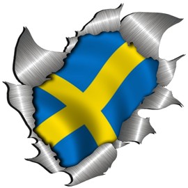 small size Swedish Flag Metal Rip Open Sticker