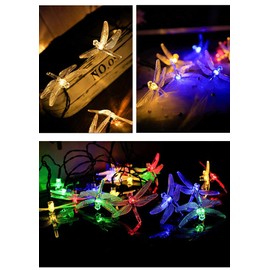 TEBOCR Dragonfly Solar String Lights Outdoor 16 Feet 20 Led Multicolor Waterproof Solar Powered Fairy Lights 8 Modes Decorative Lights for Patio Garden Yard Fence Wedding Christmas Party