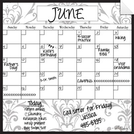 Dry Erase Calendar Gray Damask Wall Cling
