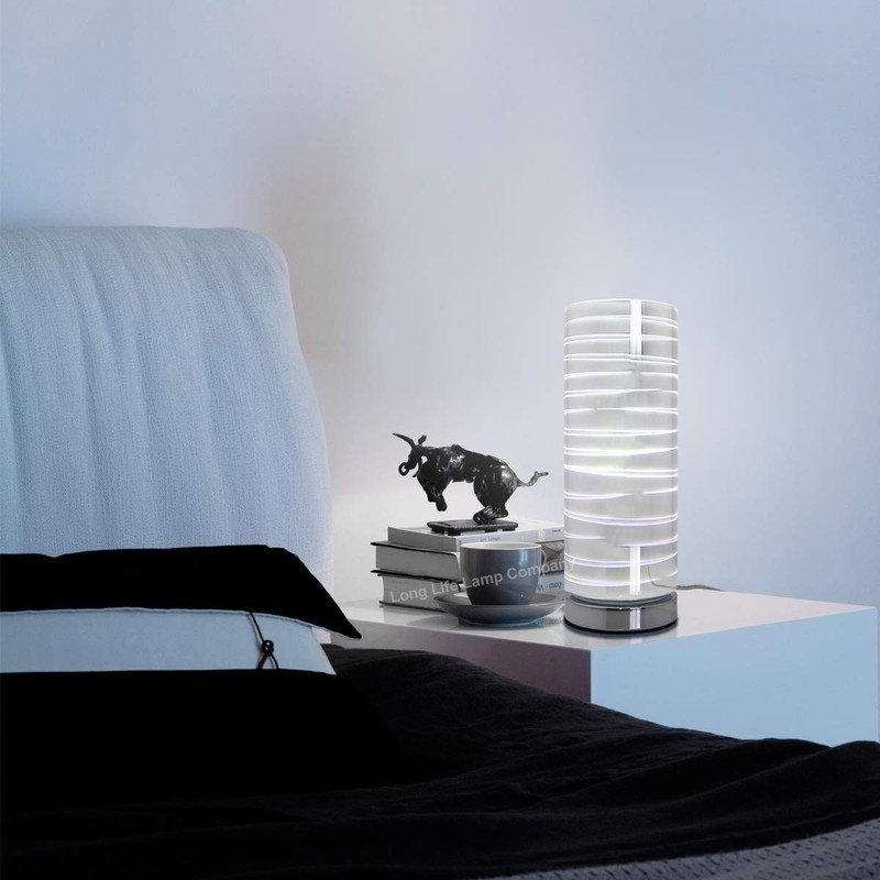 Glass Table Lamp 3D Effect Spirals On Off Switch Chrome