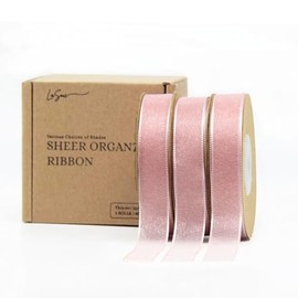 LASOIE Organza Ribbon Gift Wrapping Tool Tulle Fabric Cellophane Wrap for Gift Baskets Gift Ribbon Decorative Ribbon for Weddings Ribbon for Wedding Ribbon for Invitations Dustypink 16mm 5/8"
