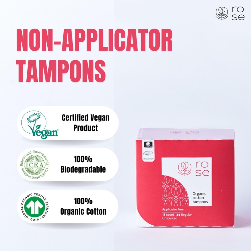 Rose Organic Tampons - Super, Non Applicator, 100% Organic cotton