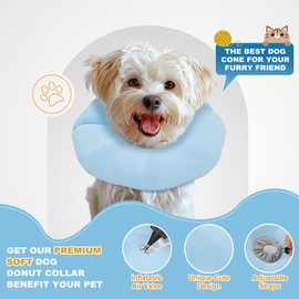 GoGoPaw Soft Inflatable Dog Cone Collar Alternative to Stop Licking- Adjustable Dog Neck Donut Collar for Surgery Recovery, Cone for Dogs X-Small and Puppy (Light Blue)