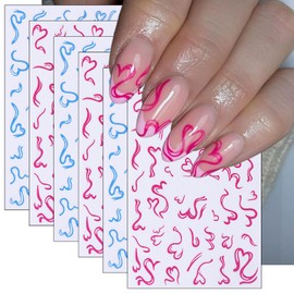 6 Sheets Pink Blue Heart Nail Stickers for Nail Art 3D Self-Adhesive Irregular Lines Nail Decals Romantic Valentines Nail Art Stickers Love Hearts Nail Design Decals for Women Girls Nail Supplies
