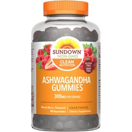 Sundown Ashwagandha Gummies, 300mg, KSM-66 Ashwagandha Extract, Mixed Berry, 90 Gummies