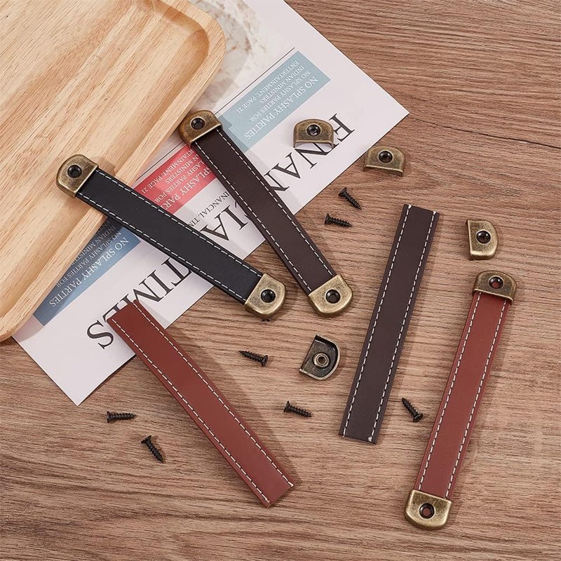 Oenothera Pack of 6 Leather Handles for Furniture, Vintage Furniture
