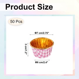 sourcing map 50 Pcs Single-Sided Aluminum Foil Cupcake Liners, Greaseproof Muffins Baking Cupcakes for Wedding Birthday Party Decoration, Pink (Round-Grid)