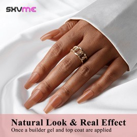 SXVME Gel Nail Tips Long Coffin Press on Nails Soft Gel Nails Tips 300Pcs Pre Colored Natrual Brown Tips Press ons Soak Off Acrylic Fake Nails Extensions DIY