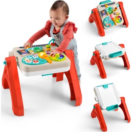 Fisher-Price Baby & Toddler Toy Laugh & Learn 4-in-1 Activity Table & Art Easel with Educational Music for Ages 6+ Months, Multilanguage Version