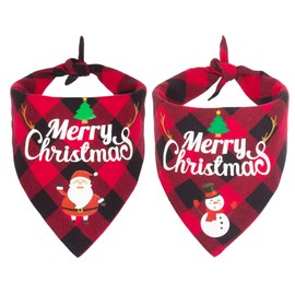 ADOGGYGO 2 Pack Dog Bandana Christmas Classic Plaid Pet Scarf Triangle Bibs Kerchief Merry Christmas Santa Snowman Print Pet Bandana for Large X-Large Dogs Pets (Red&Red, X-Large)