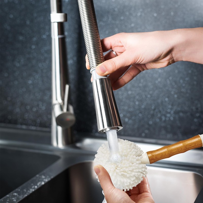 HIC Kitchen Bamboo Glass Brush, Bamboo with Non-Scratch Foam Tips