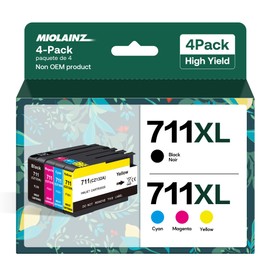 MIOLAINZ 711XL Ink Cartridges 4-Pack Replacement Kit for 711 XL Bundle for DesignJet T120 T125 T130 T520 T525 T530 Printer (1 Black, 1 Cyan, 1 Magenta, 1 Yellow, 4 Pack)