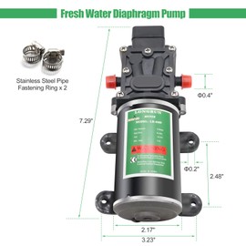 LONGRUN Fresh Water Pump 12V DC Diaphragm Pump with Adjustable Pressure Switch 6L/Min 1.56GPM Self Priming Sprayer Pump with 2 Hose Clamps 100PSI Agriculture Pump for RV Camper Marine Boat Garden Lawn