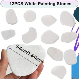 Pebbles for Painting, Pebble Painting Kit 12 PCS Bulk White Rock Painting Kit 5-8 cm Irregular Stones for Crafts Flat Smooth Stone Slices for Rock Painting