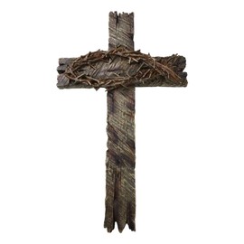 Ebros Gift Rustic Western Faux Distressed Wood Planks with Crown of Thorns Ichthys Fish Wall Cross Decor Plaque Figurine Inspirational Accent