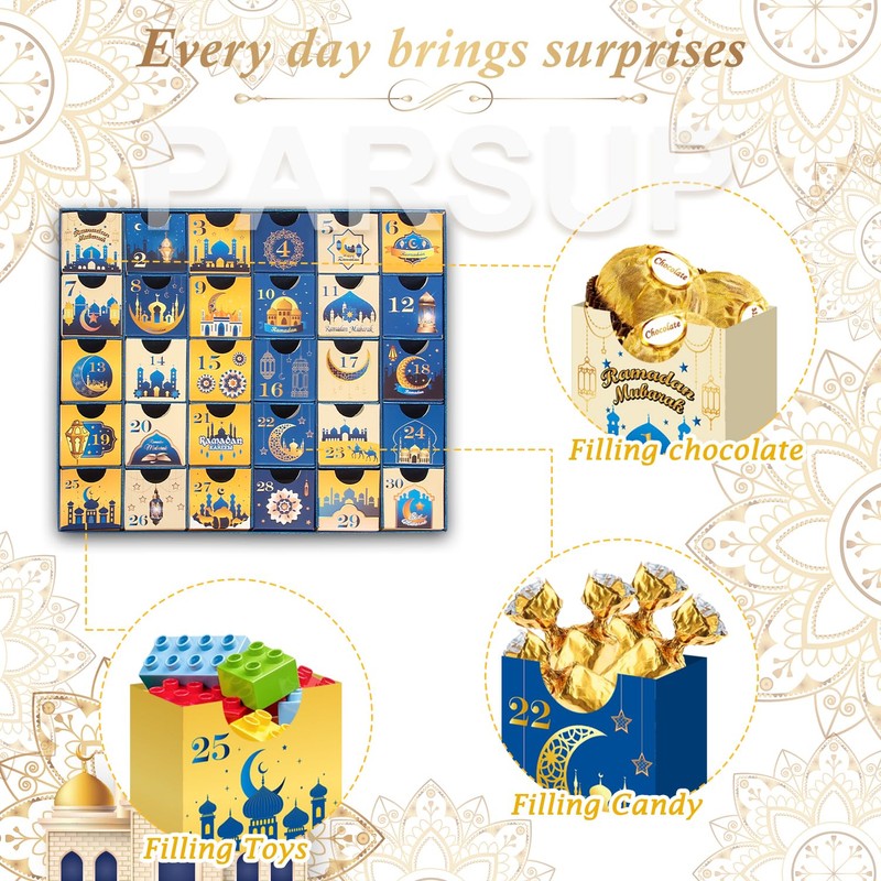 Ramadan Advent Calendar with Drawers, 30 Empty Boxes for 30
