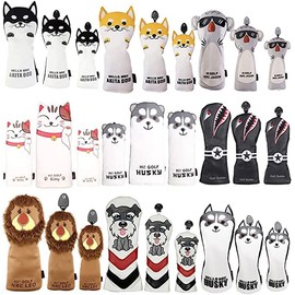 Golf Headcover Driver 1pc Wood FW 2pcs Utility UT Waterproof with Conversion Doug Set of 4 for Akita, Koala, Cat, Husky Dog (Shark)