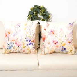 TAJWE Floral Spring Pillow Covers 18x18 Set of 2 Summer Flowers Cushion Cases for Couch Sofa Home Decorations