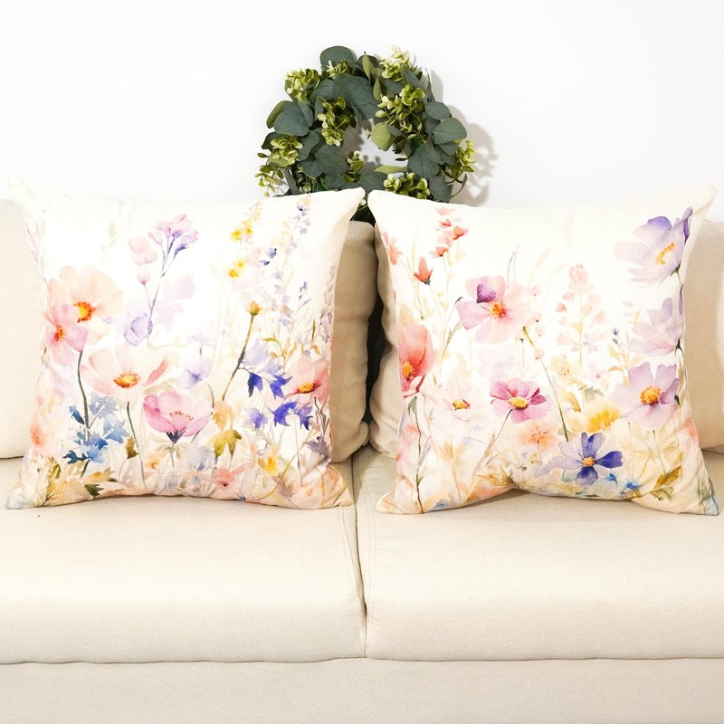 TAJWE Floral Spring Pillow Covers 18x18 Set of 2 Summer